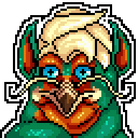 Pixel bust of a cockatrice.