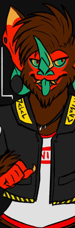 Drawing of a bat/gelada hybrid in a leather jacket and T-shirt.