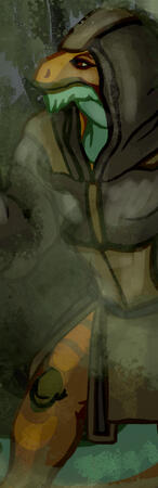 Drawing of a Dungeons and Dragons Dragonborn in a cloak.