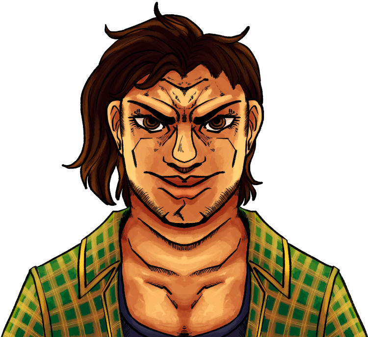 An Exaggerated Self-Portrait in the Jojo Part 3 Style, showcasing brown hair, brown eyes, and brown skin.